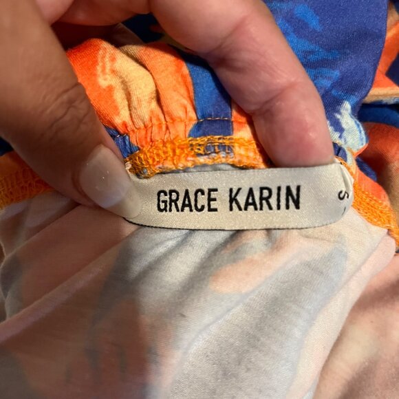 Grace Karin Womens Floral Print Halter Maxi Dress Size Small blue and orange - Picture 6 of 6